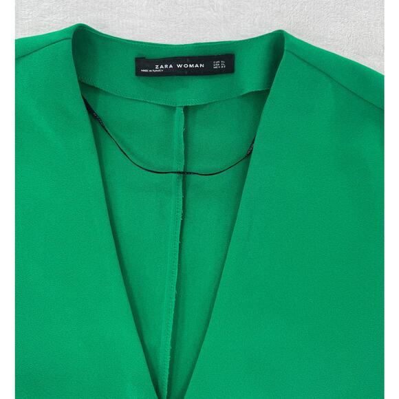 Zara Green Shift Dress XL Ruffle Pullover V neck Knee Length - Picture 6 of 10